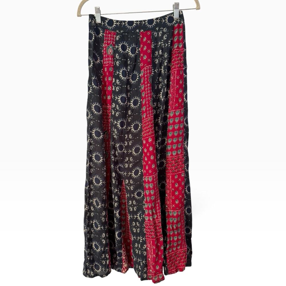 Natural Life Red Blue Boho A Line Maxi Skirt Side Slit Size Small